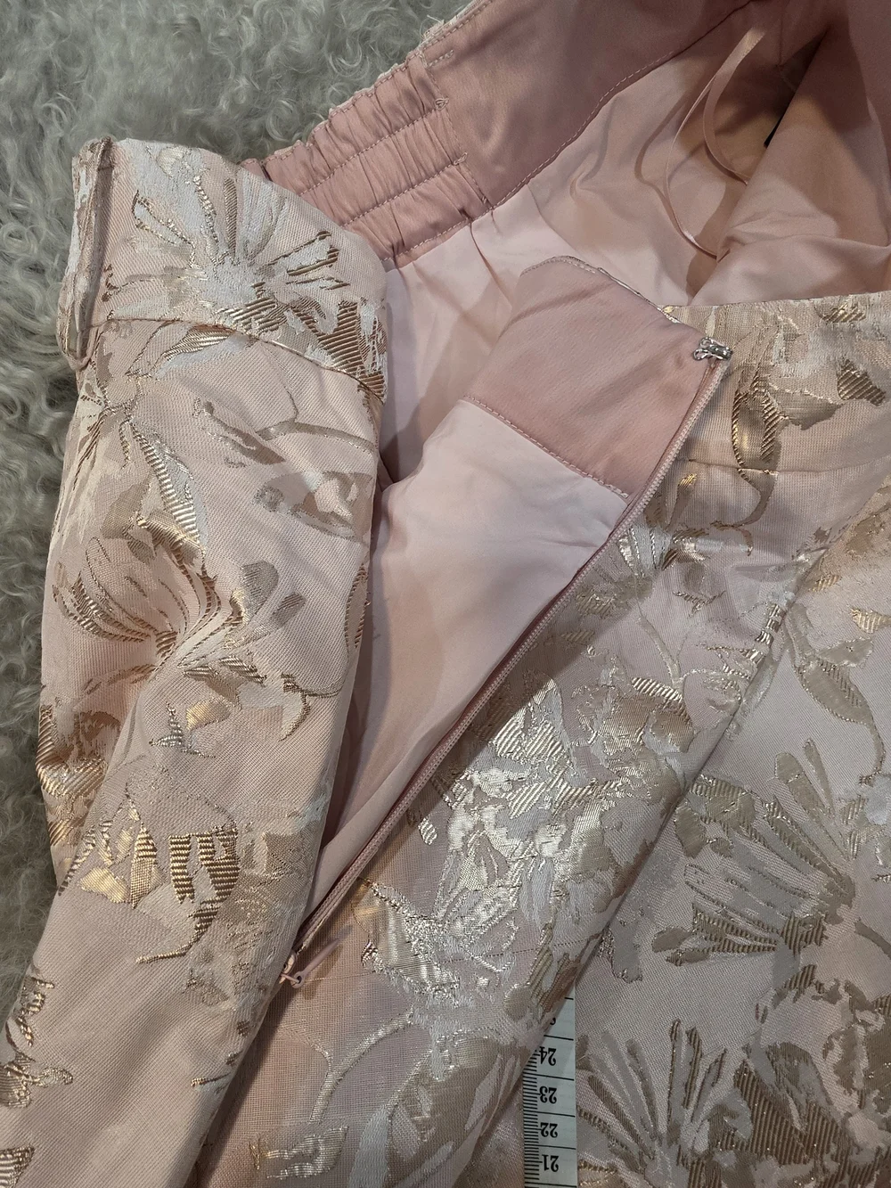 NWT MOTF Blush Pink Metallic Floral Midi Skirt with Belt